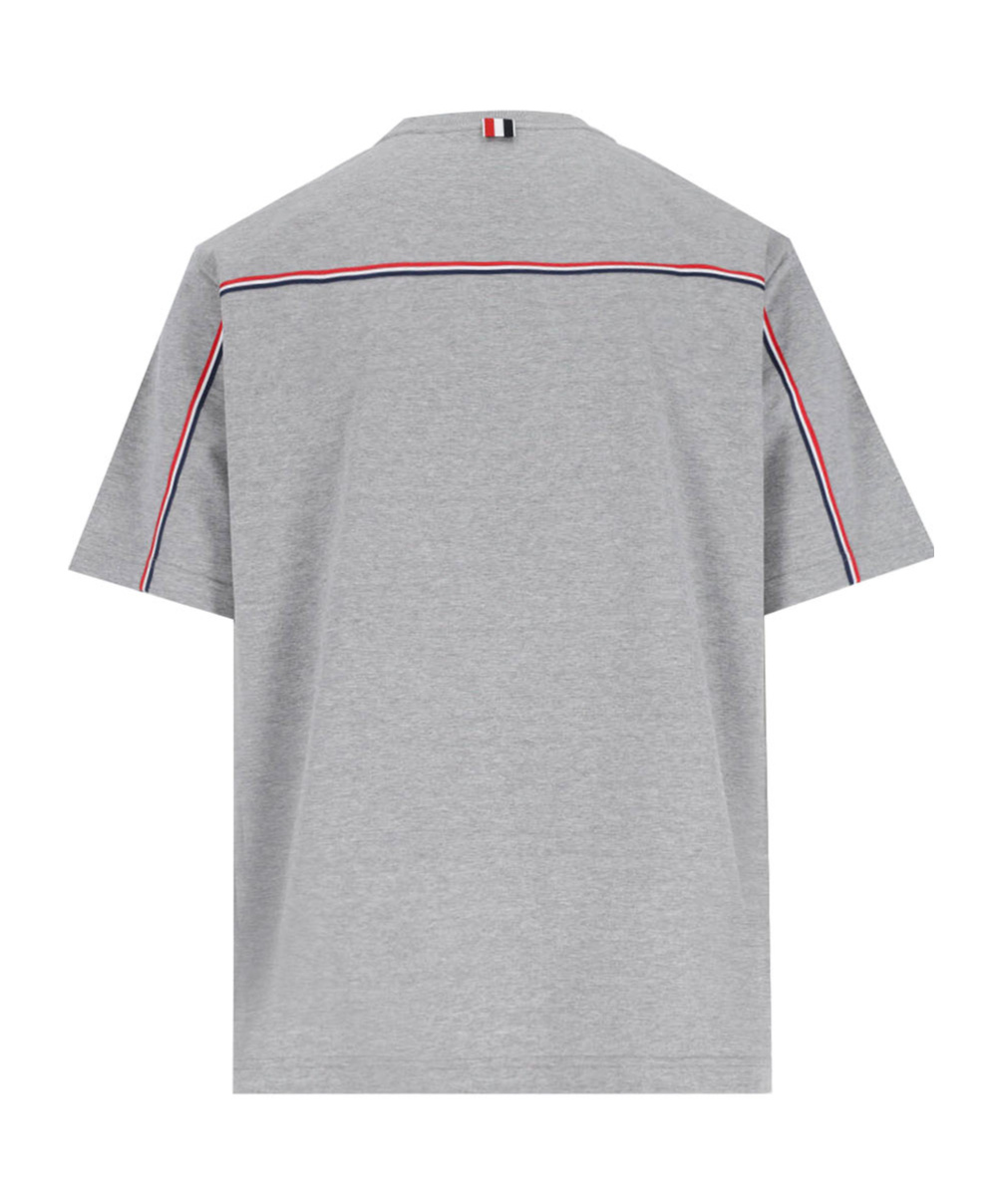 Thom Browne Grey Crewneck T-shirt With Logo Patch On The Front And Striped Detail On The Rear In Cotton Man