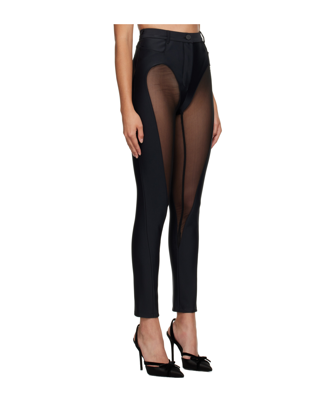 Mugler Sheer-panel Flared Trousers In Black