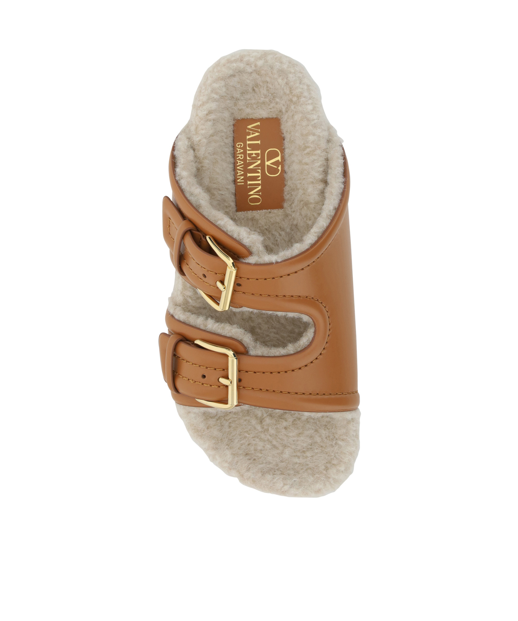 Valentino Women's Double Buckle Fleece Lined Sandals In Brown