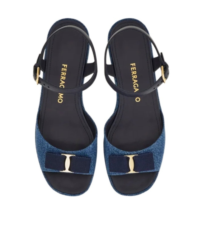 Ferragamo Iconic Bow Platform Sandal In Blue