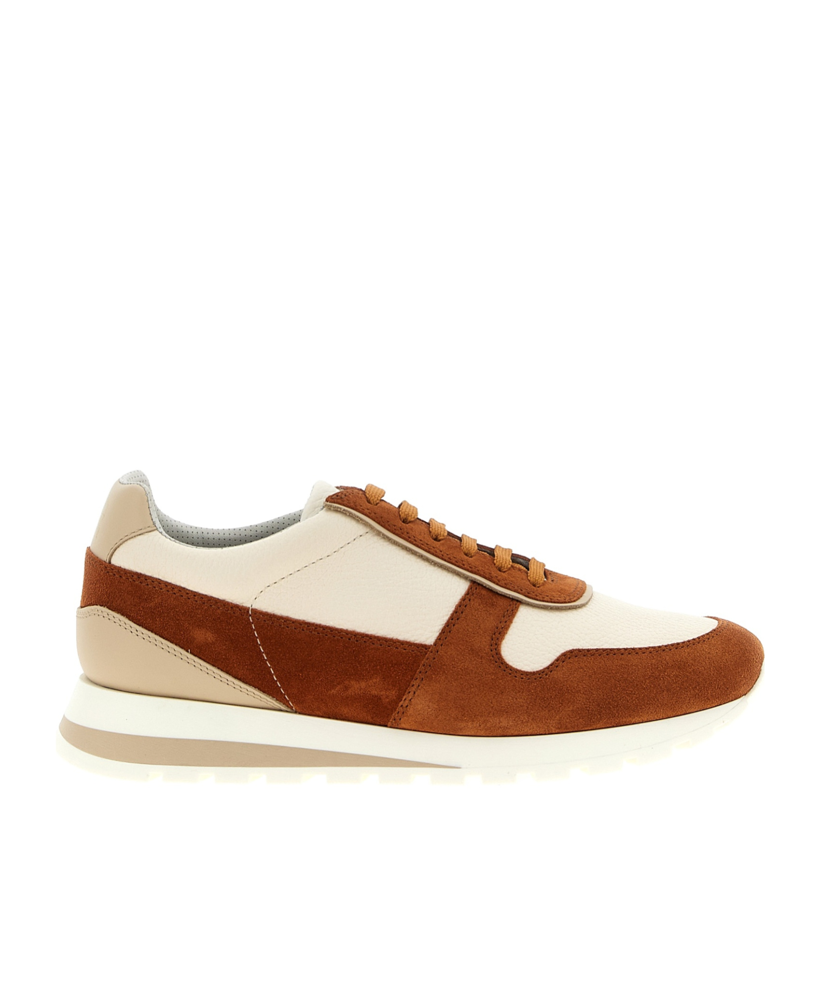 Brunello Cucinelli Suede Rubber Sole Leather Sneakers In Brown