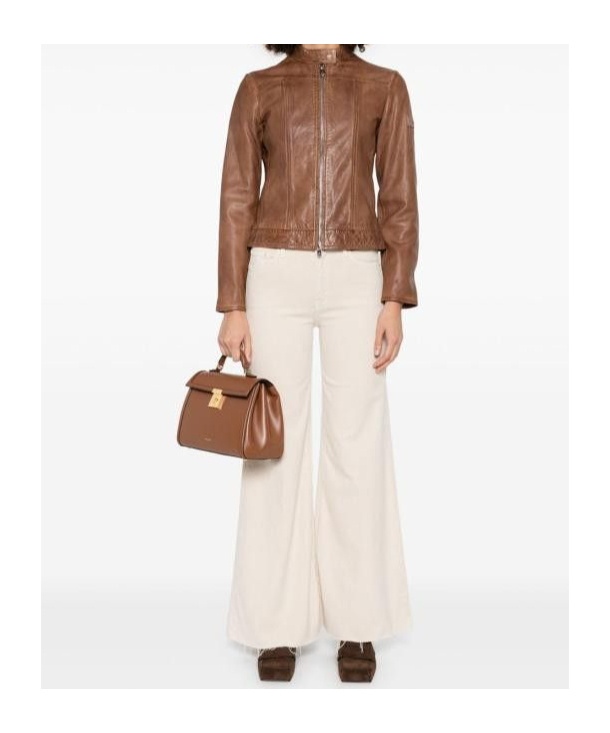 Peuterey Brown Leather Jacket With High Collar In Brown