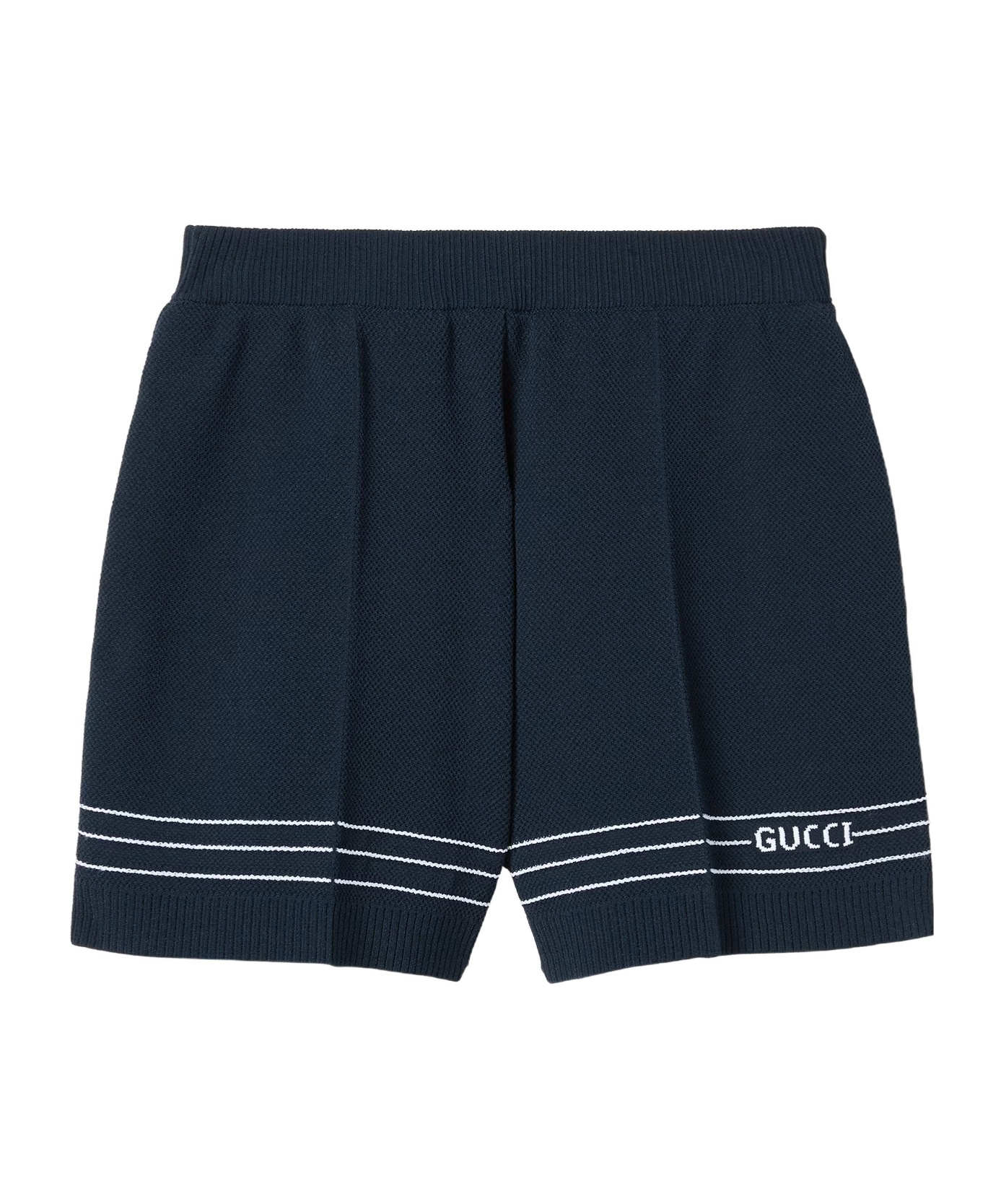 Gucci Fabric Shorts With Intarsia In Navy Blue