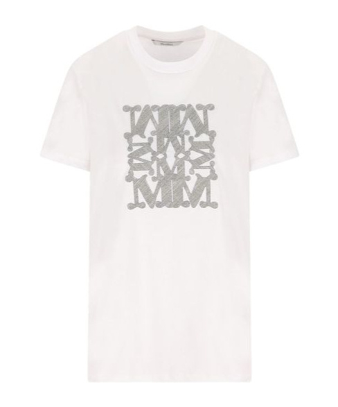 Max Mara Crew Neck Graphic Print Top In White