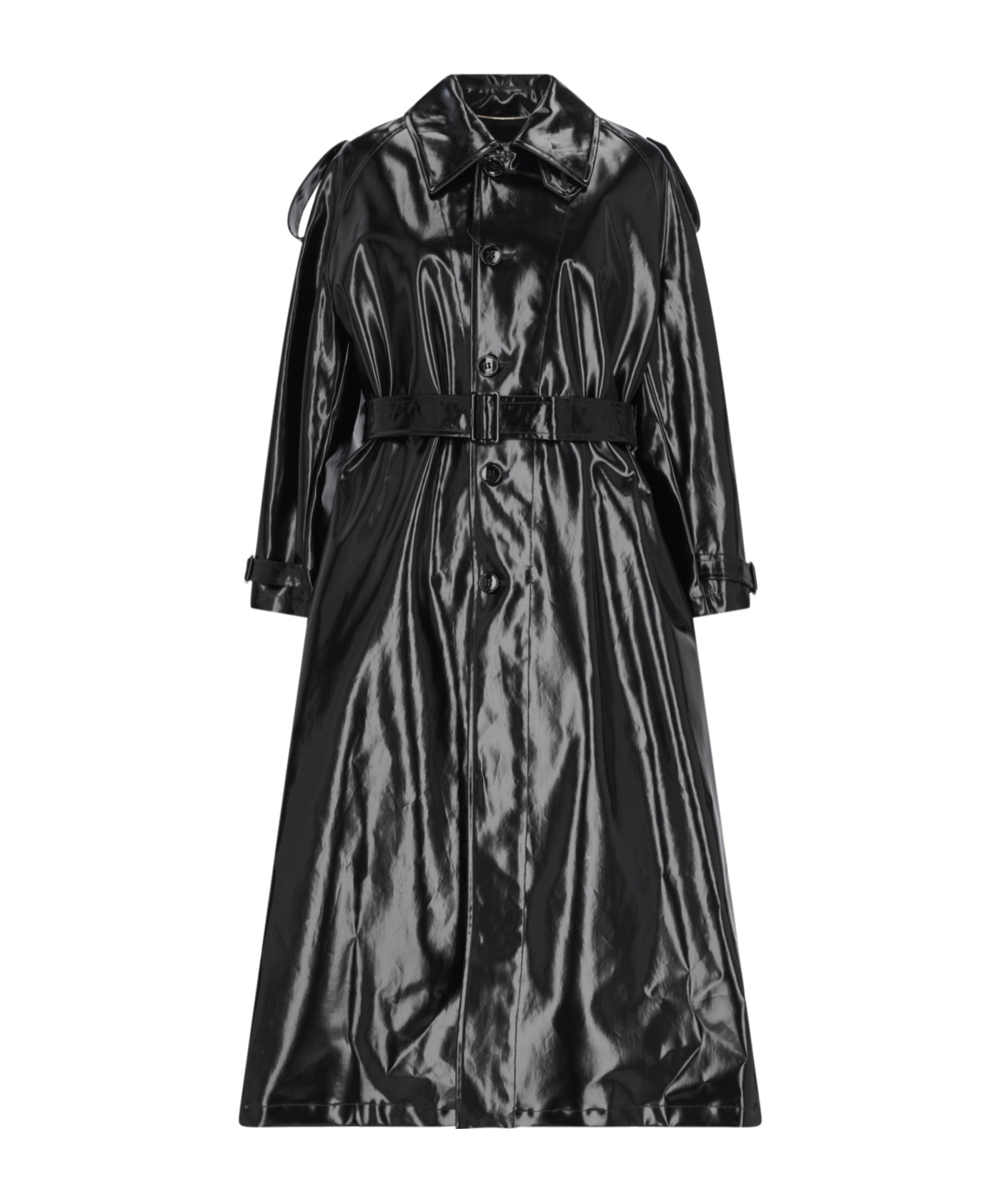 Saint Laurent Patent Double-breasted Coat In Black