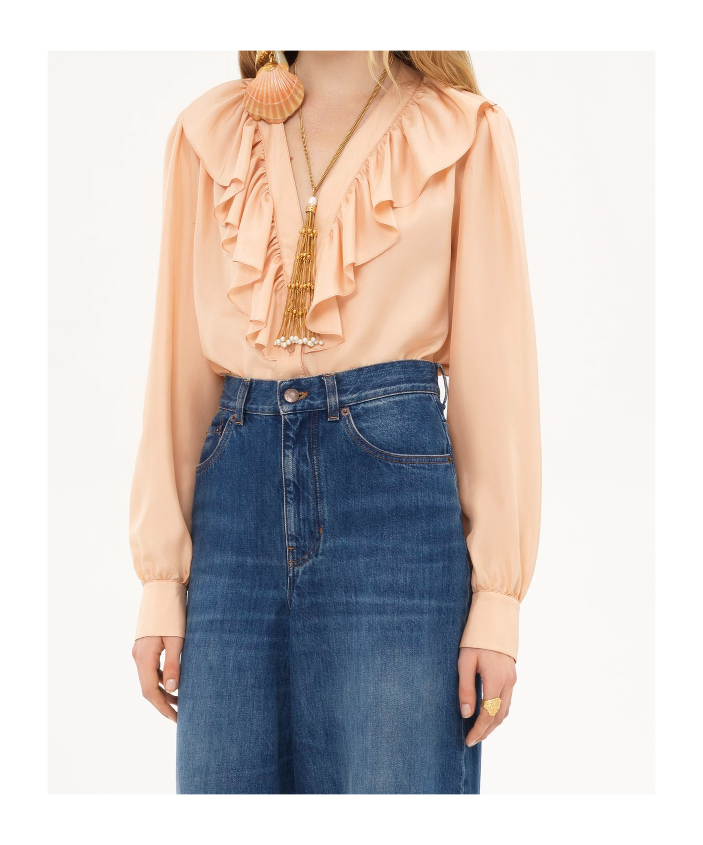 Shop Chloé Satin Shirt In Biscuit Pink