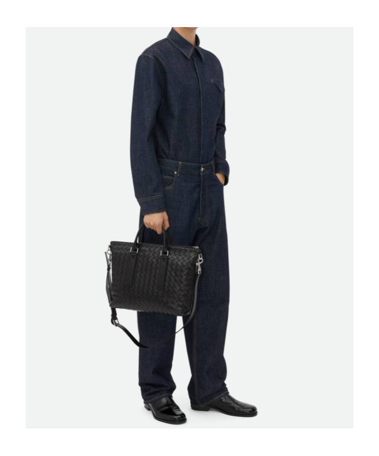 Bottega Veneta Intreciato Woven Soft Shoulder Bag In Black