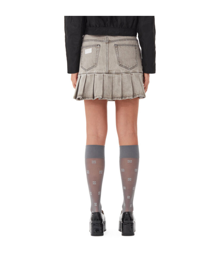 Ganni Grey Future Denim Pleated Mini Skirt In Gray
