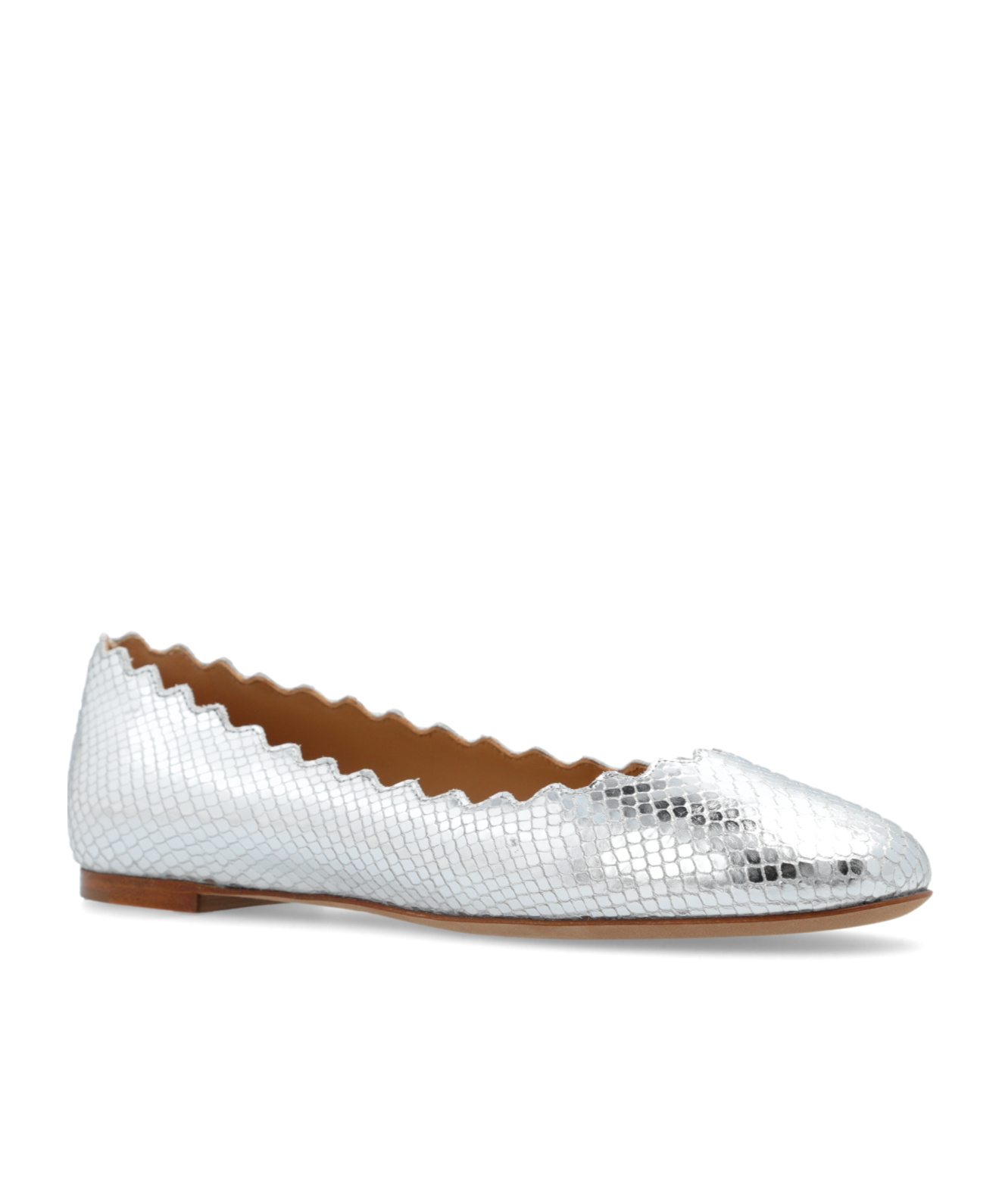 Chloé Lauren Metallic Crinkle Leather Ballet Flats In White