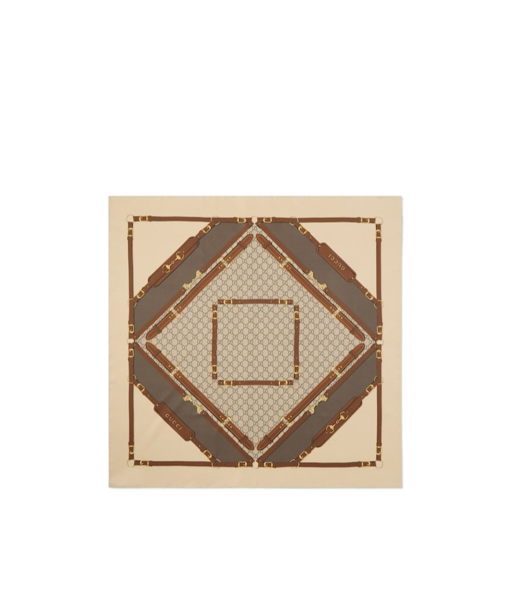 Gucci Printed Silk Twill Carré In Brown