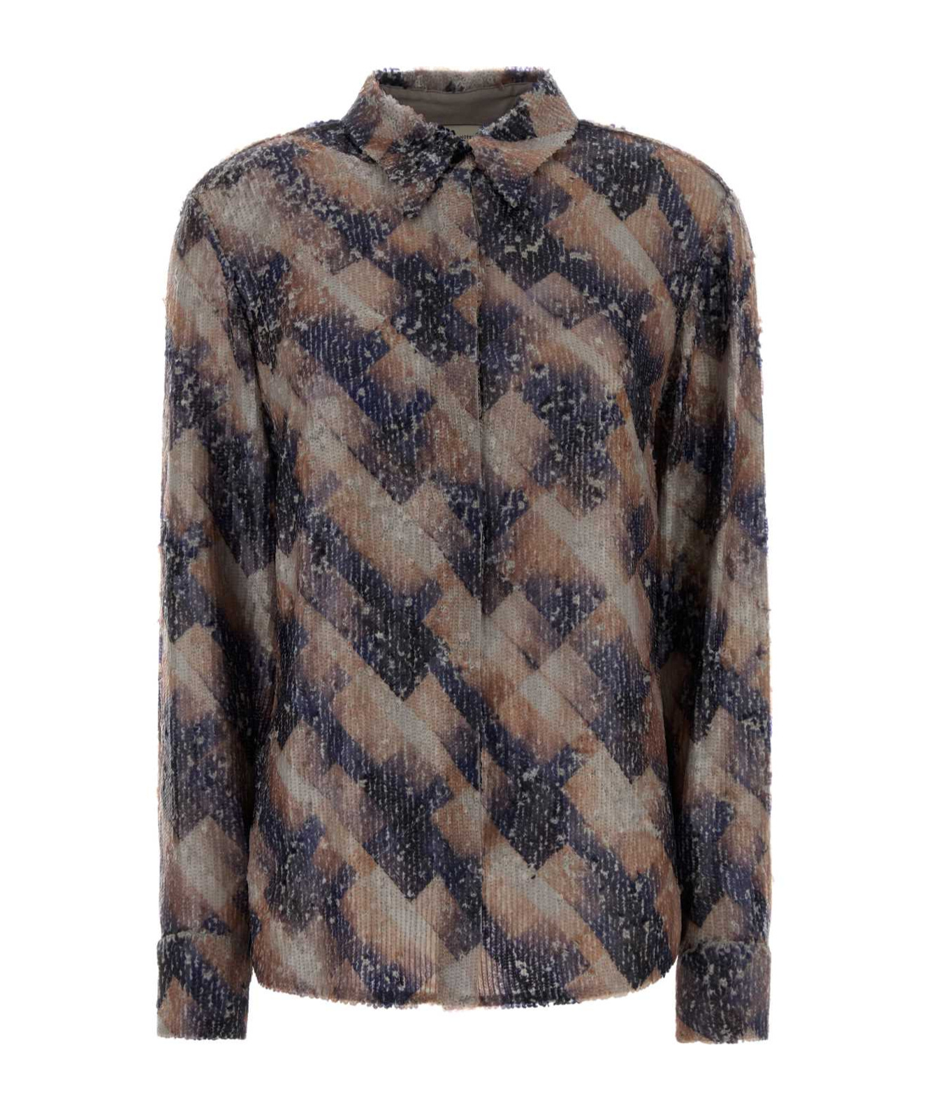 Dries Van Noten Womens Purple Sequin Curved-hem Woven Shirt In Multi