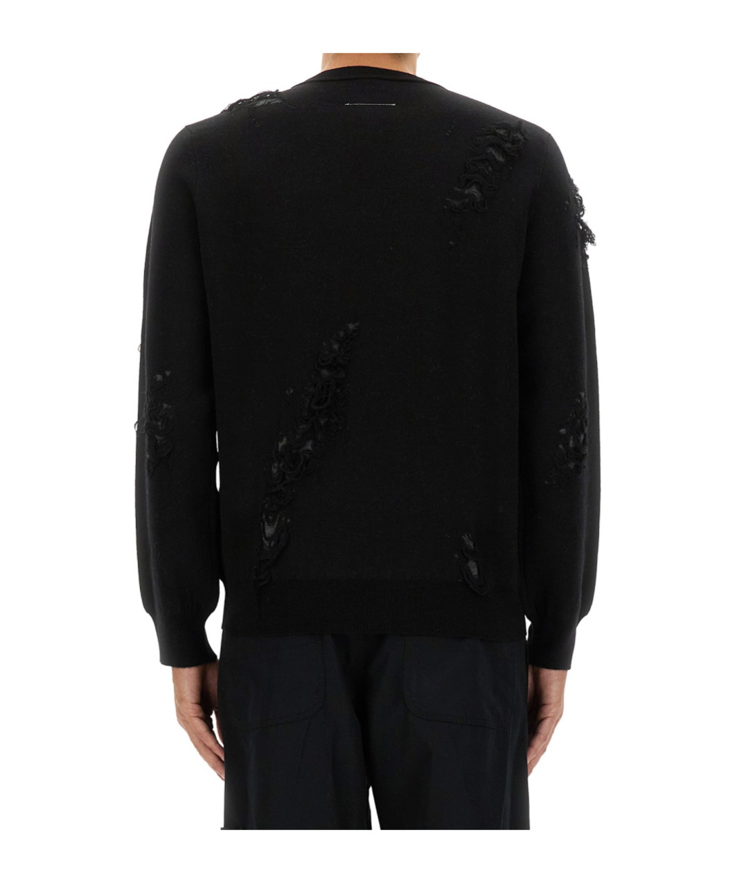 Mm6 Maison Margiela Mm6 By Maison Margiela Textured Black Wool Sweater With Relaxed Fit In Black