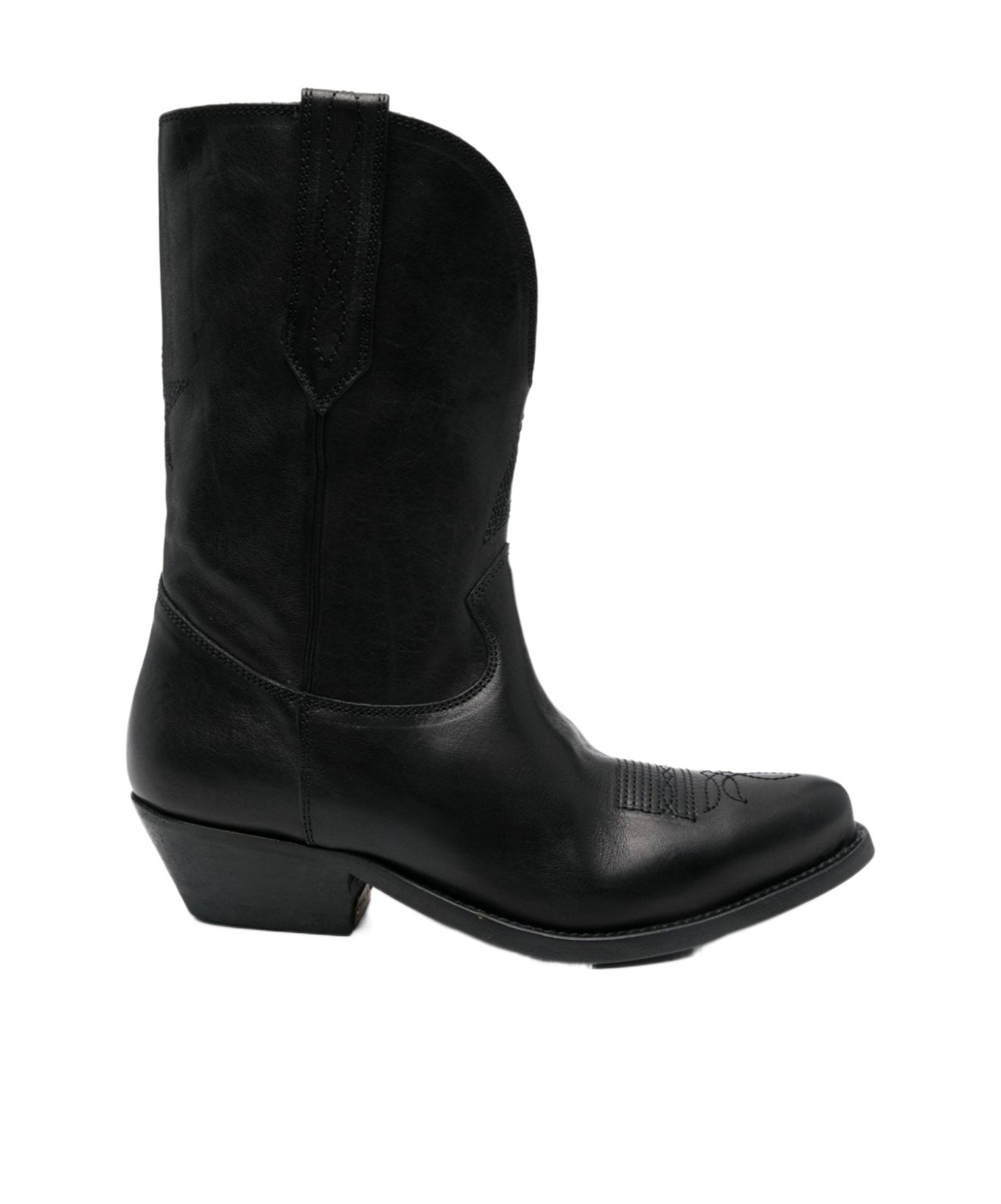 Golden Goose Low Wish Star Textured-leather Cowboy Boots In Black