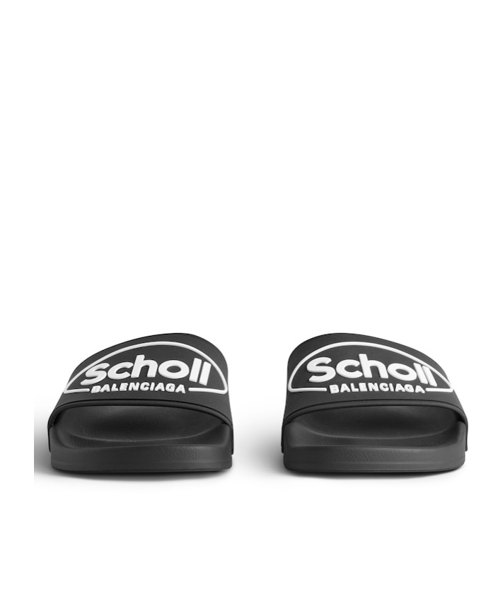 Balenciaga X Scholl Logo Pool Slides In Black