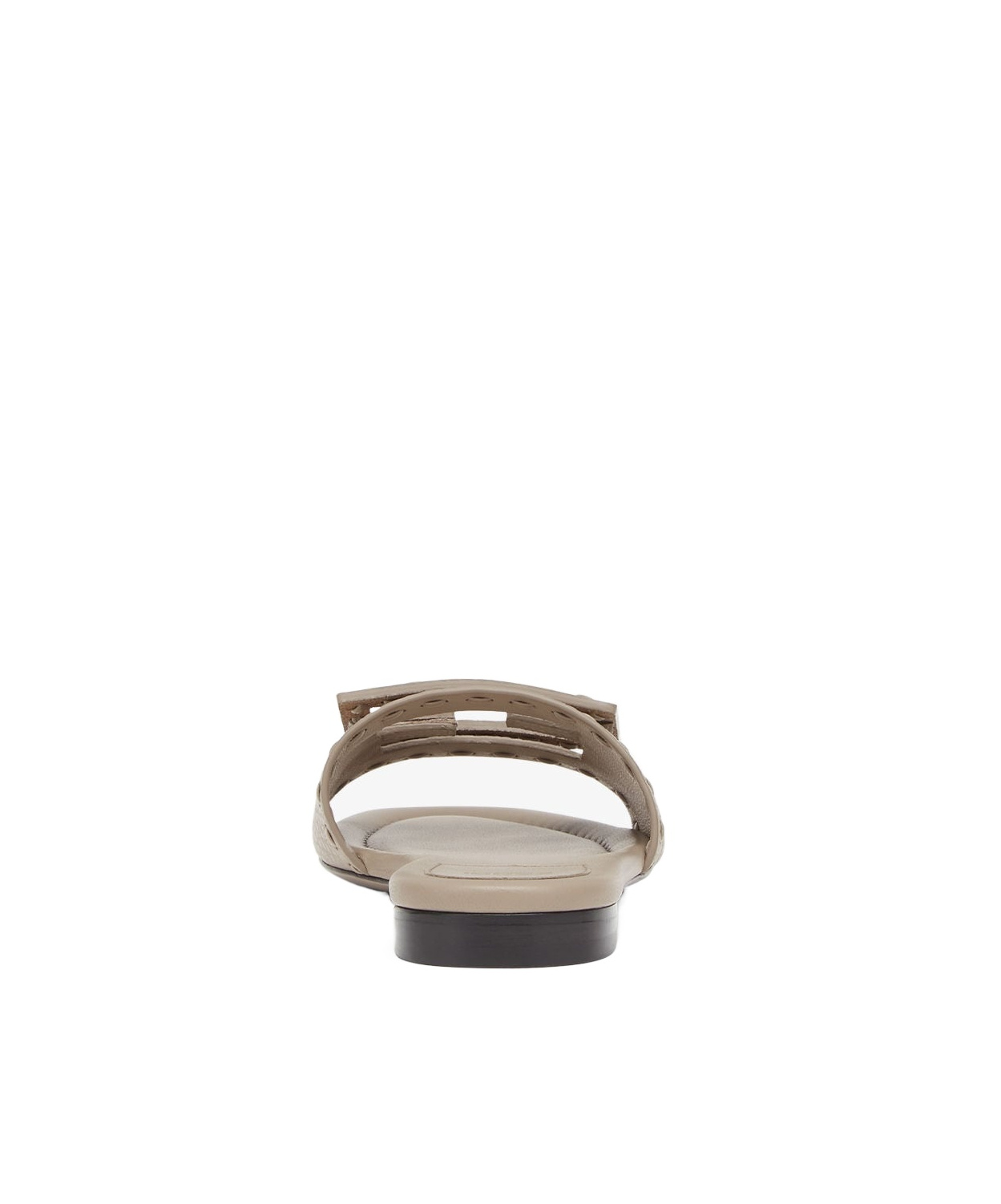 Fendi Dove Gray Leather Slides In Nude