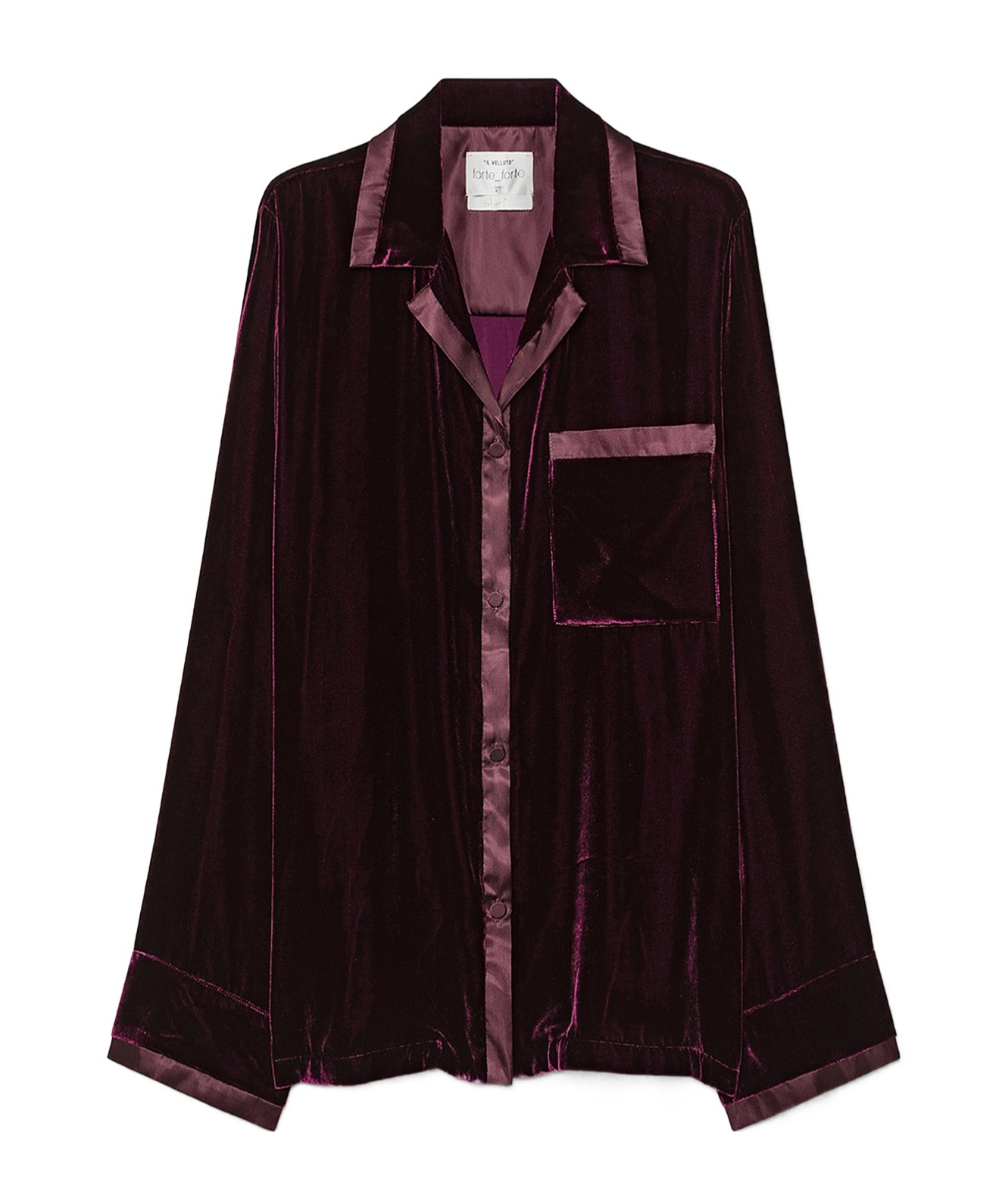 Forte Forte Plainvelvet Shirt With A Relaxed Fit And Satin Detailing In Black