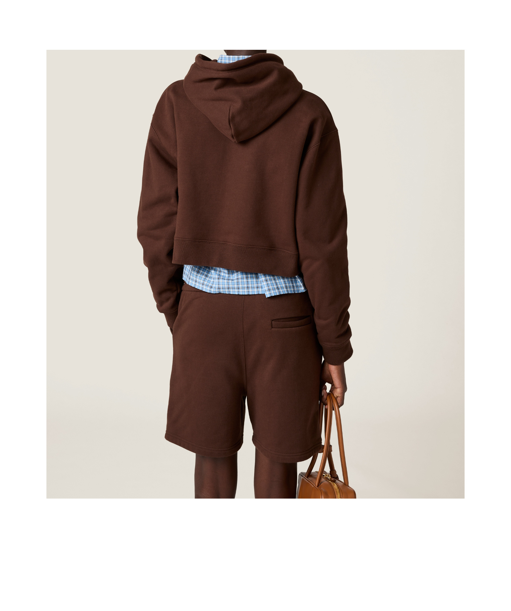 Miu Miu Long-sleeved Hooded Hoodie In Brown
