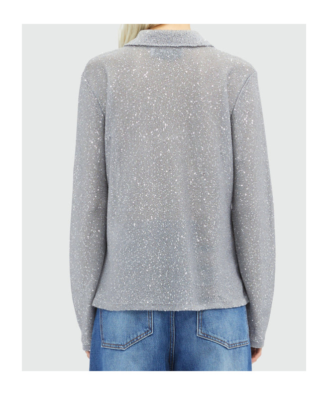 Msgm Embellished Knit Polo In Gray