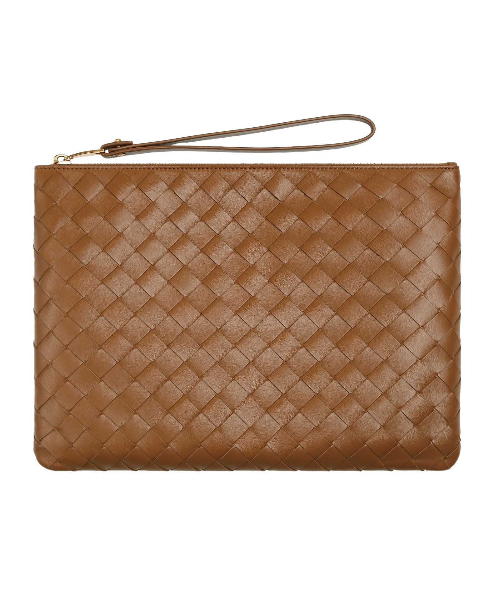 Bottega Veneta Medium Intreciato Knitted Flat Clutch In Brown