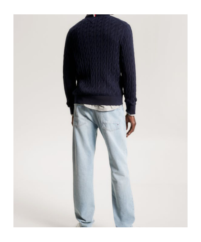 Tommy Hilfiger Cable-knit Crew-neck Sweater In Black
