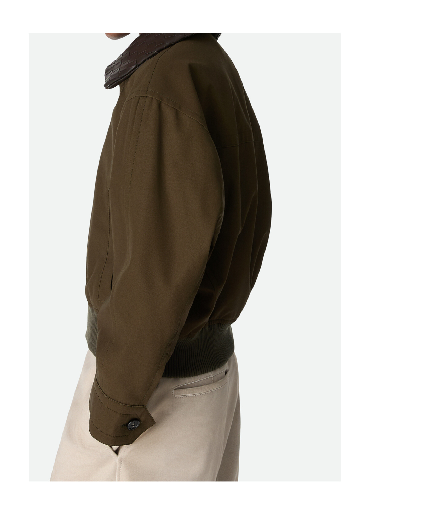 Bottega Veneta Leather-trimmed Cotton Twill Blouson Jacket In Brown