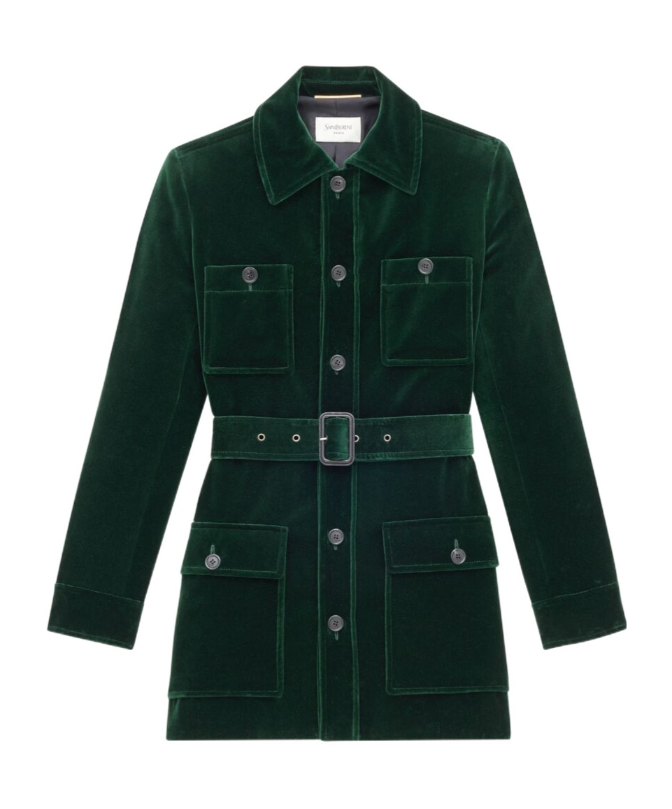 Saint Laurent Saharienne Jacket In Velvet In Green