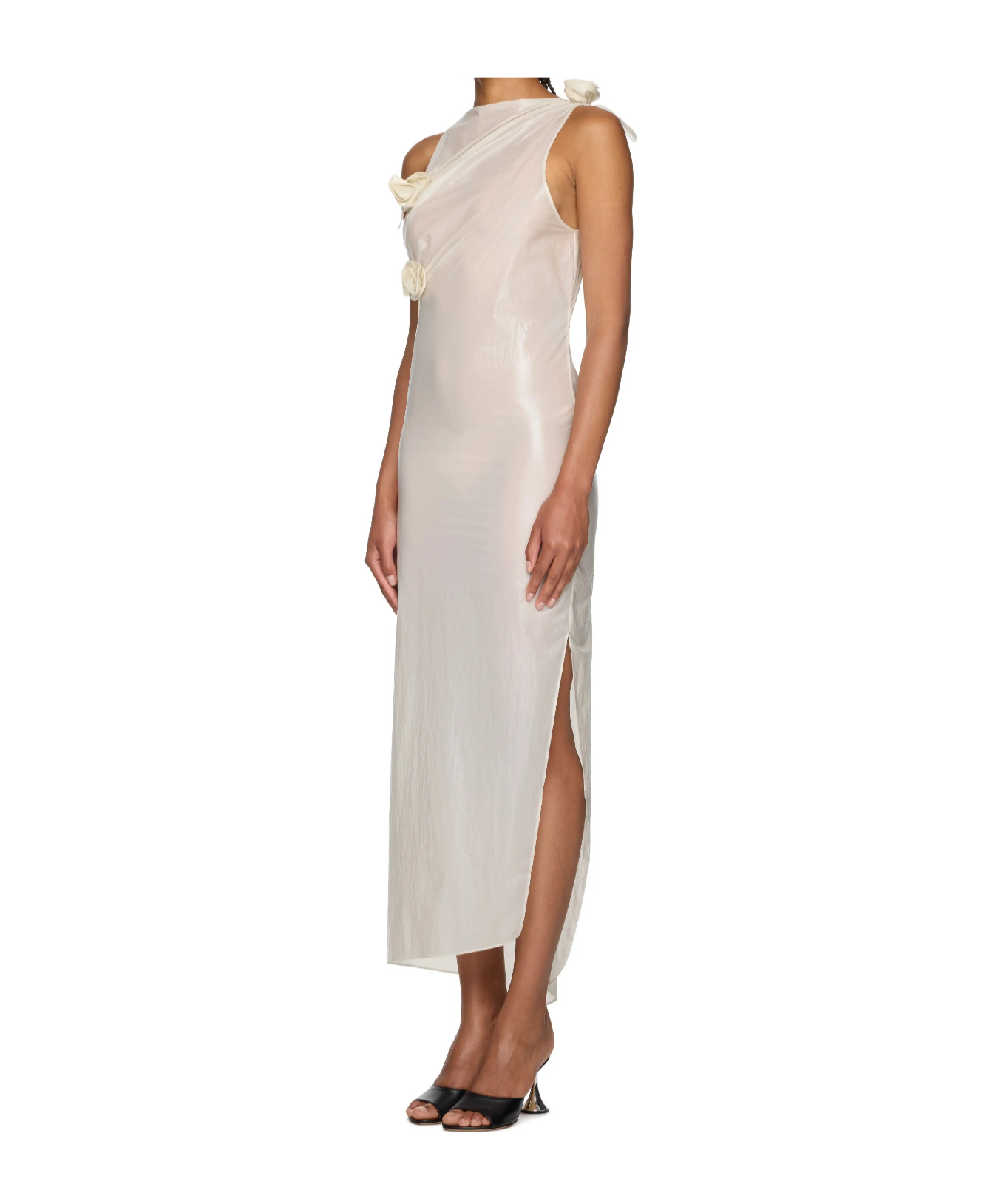 Coperni Rosette Cutout Asymmetric Stretch Jersey Gown In Beige