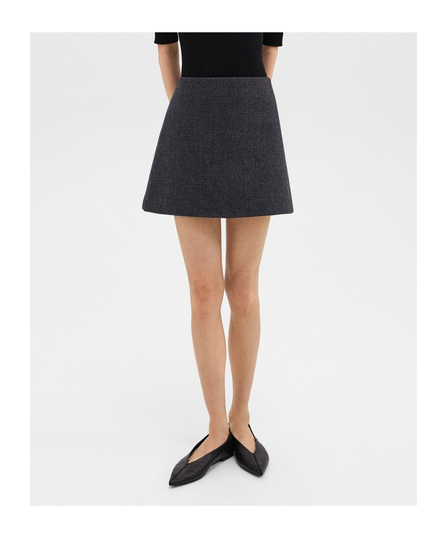 Theory Stitched Wool-cashmere Mini Skirt In Black