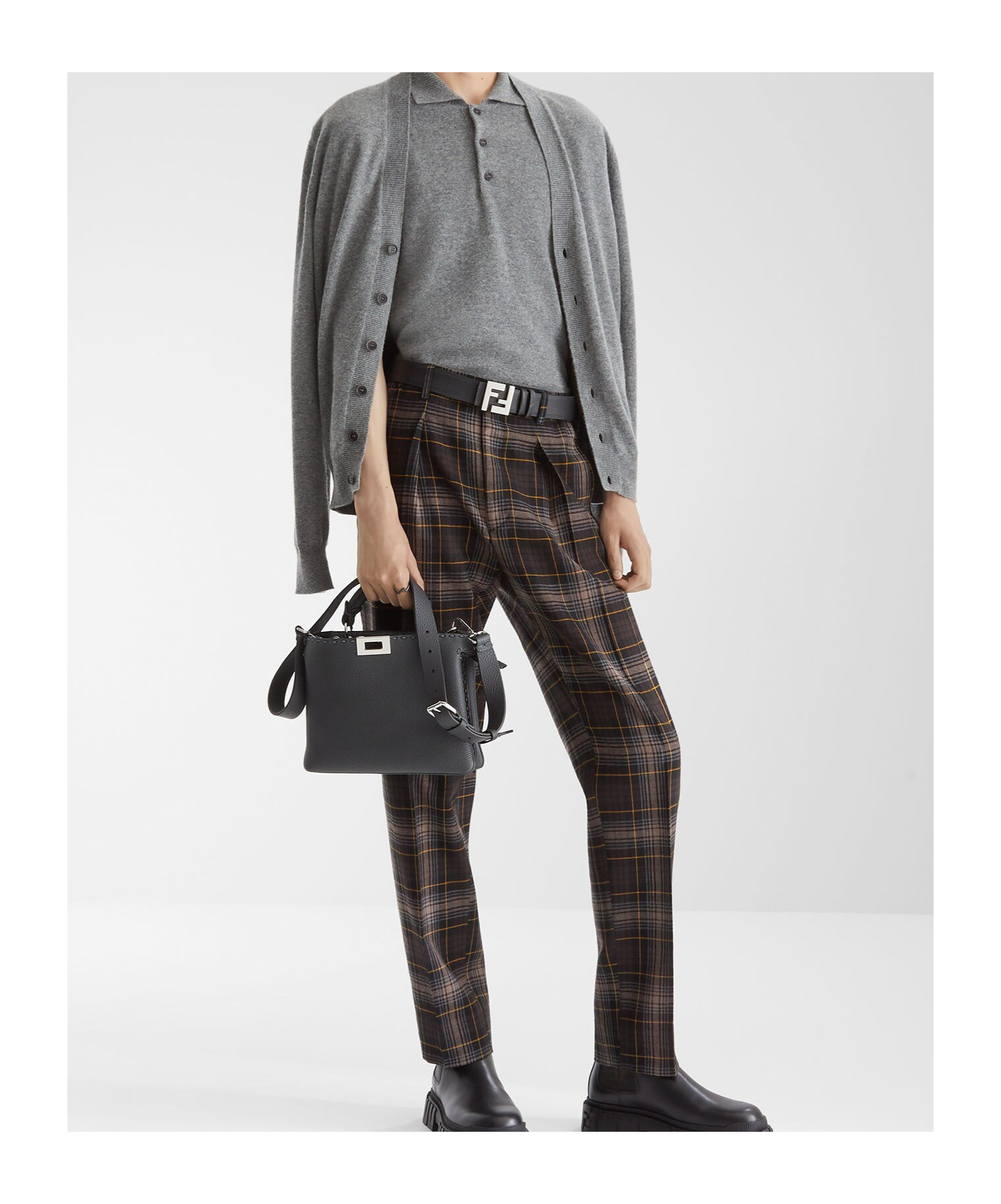 Fendi V-neck Cardigan In Gray