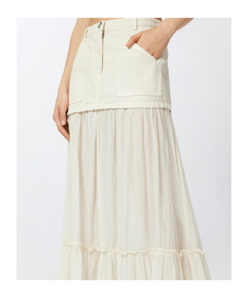 Pinko Long Skirt In Canvas And Cotton Voile In White