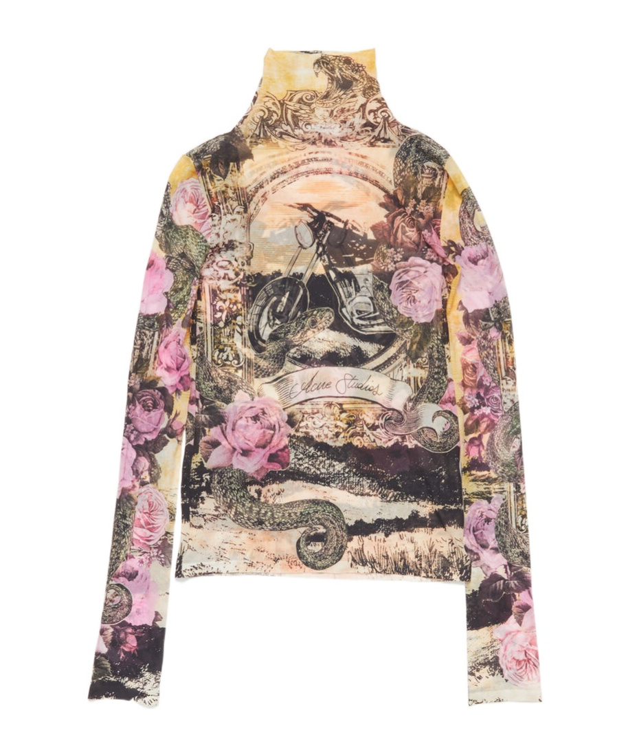 Acne Studios Multicolor Printed Turtleneck In Nude