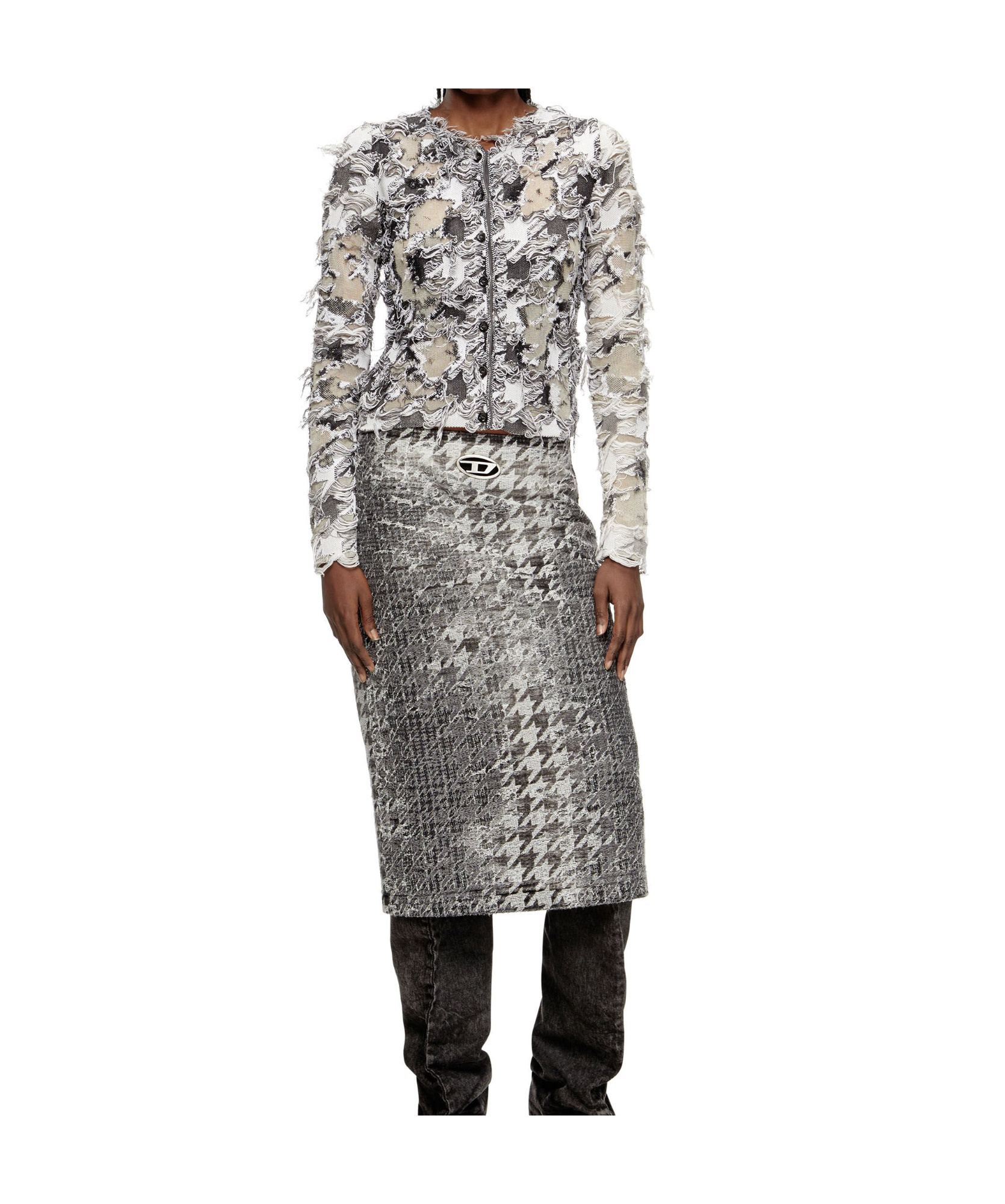 Diesel Devoré-houndstooth-jacquard Cardigan In Neutral