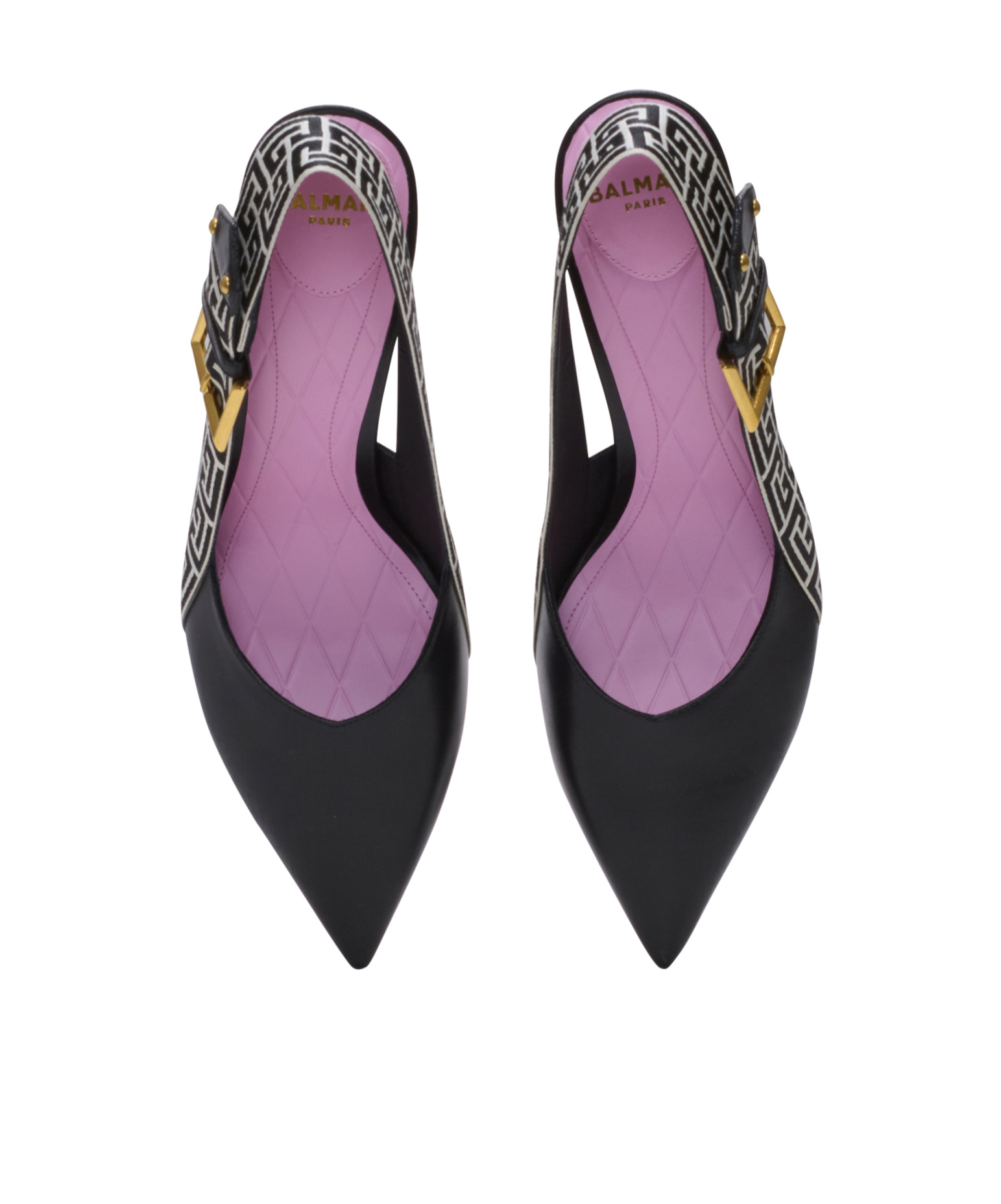 Balmain Ruby Stiletto Slingbacks In Calfskin And Pb Labyrinth Canvas In Black
