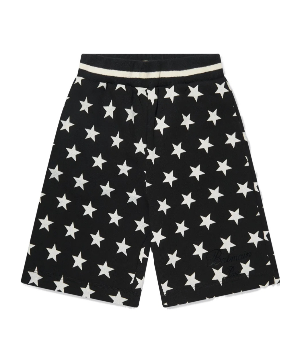Balmain Star Print Cotton Shorts In Black/white