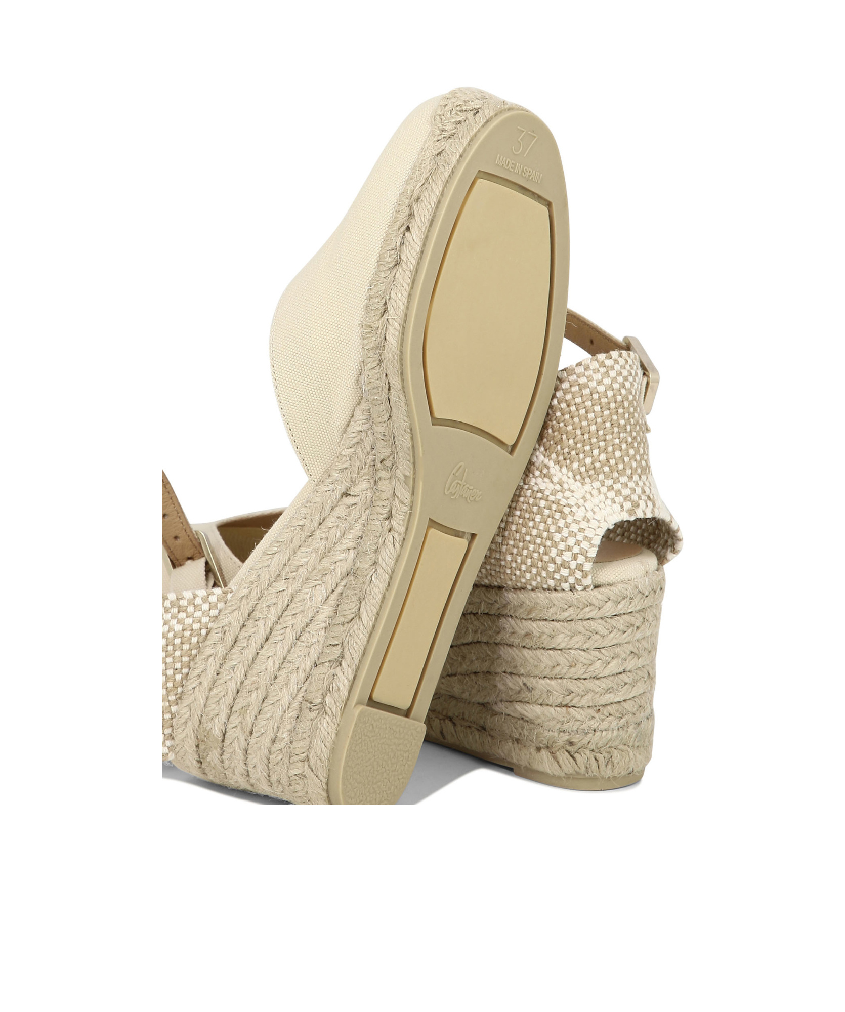 Shop Castaã±er Straw Wedge Shoes In Nude