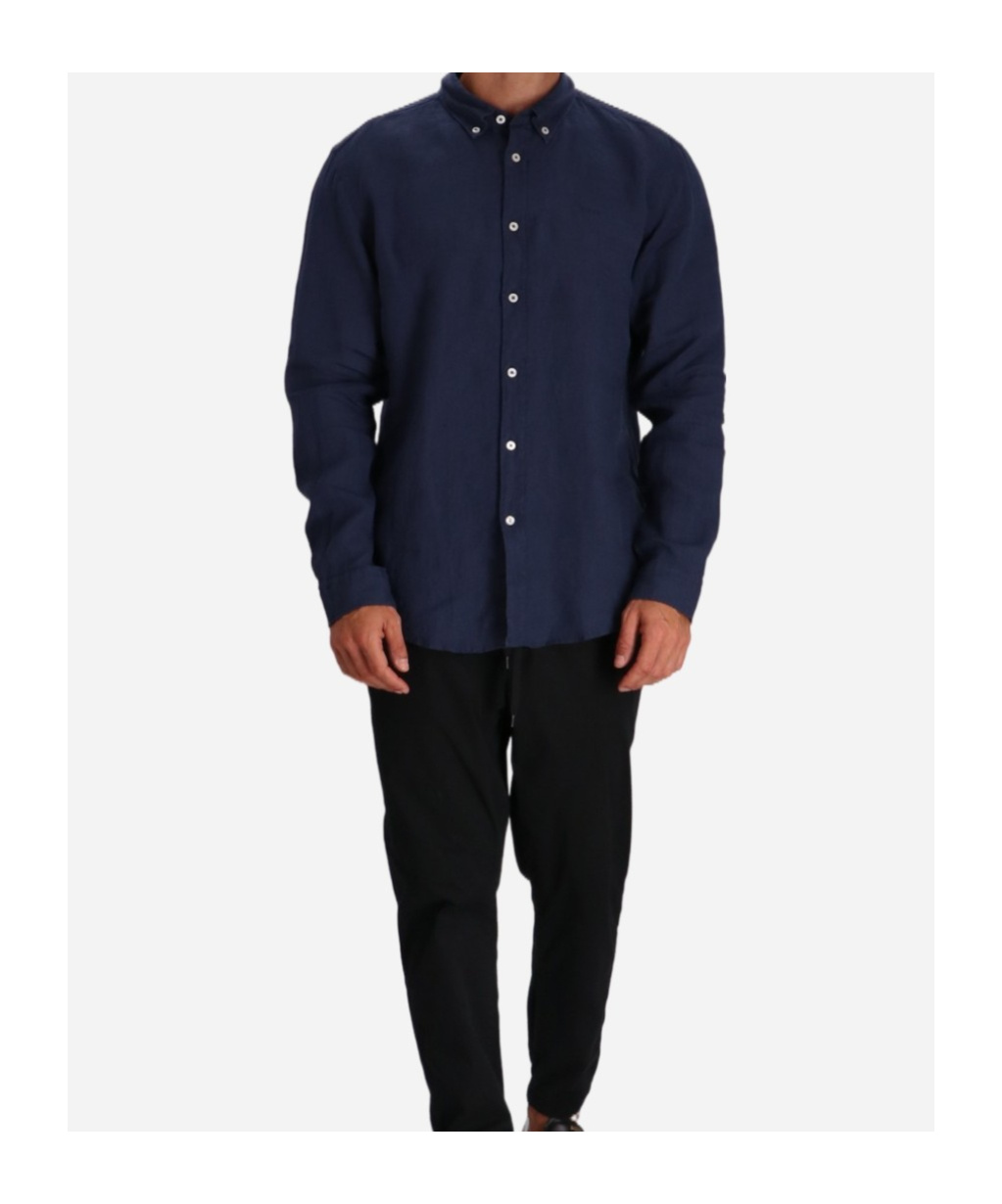 Hugo Boss Boss Linen Button-down Shirt With Subtle Sheen In Blue