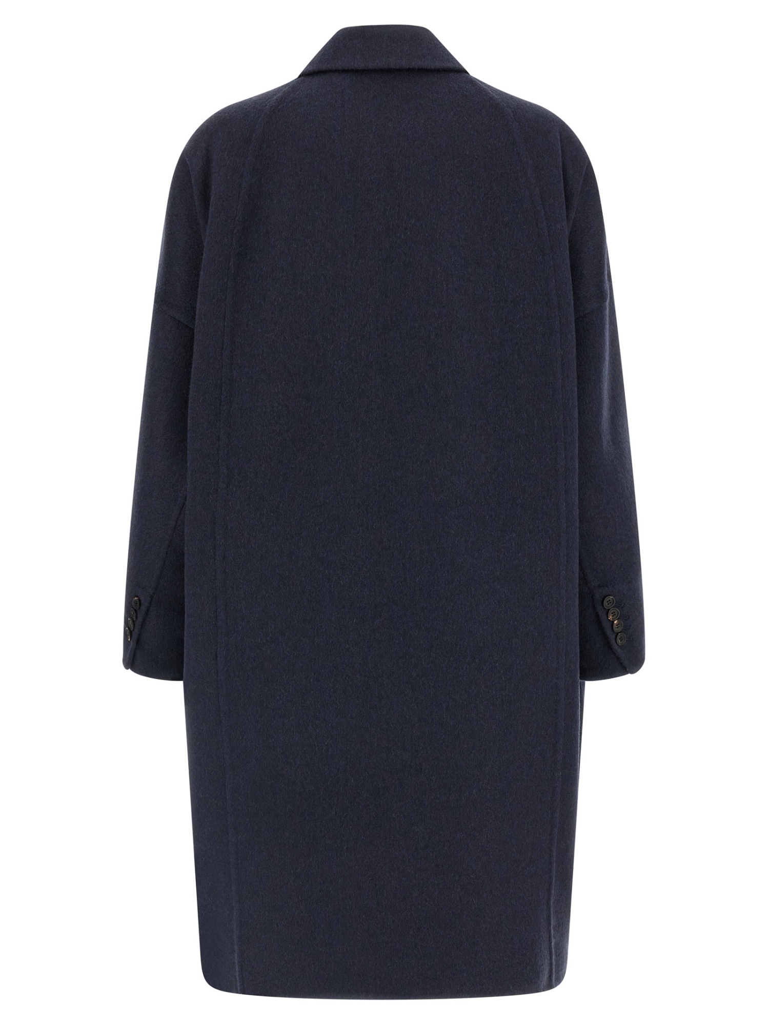 Brunello Cucinelli Double-breasted Black Cashmere Coat With Peak Lapels In Blue