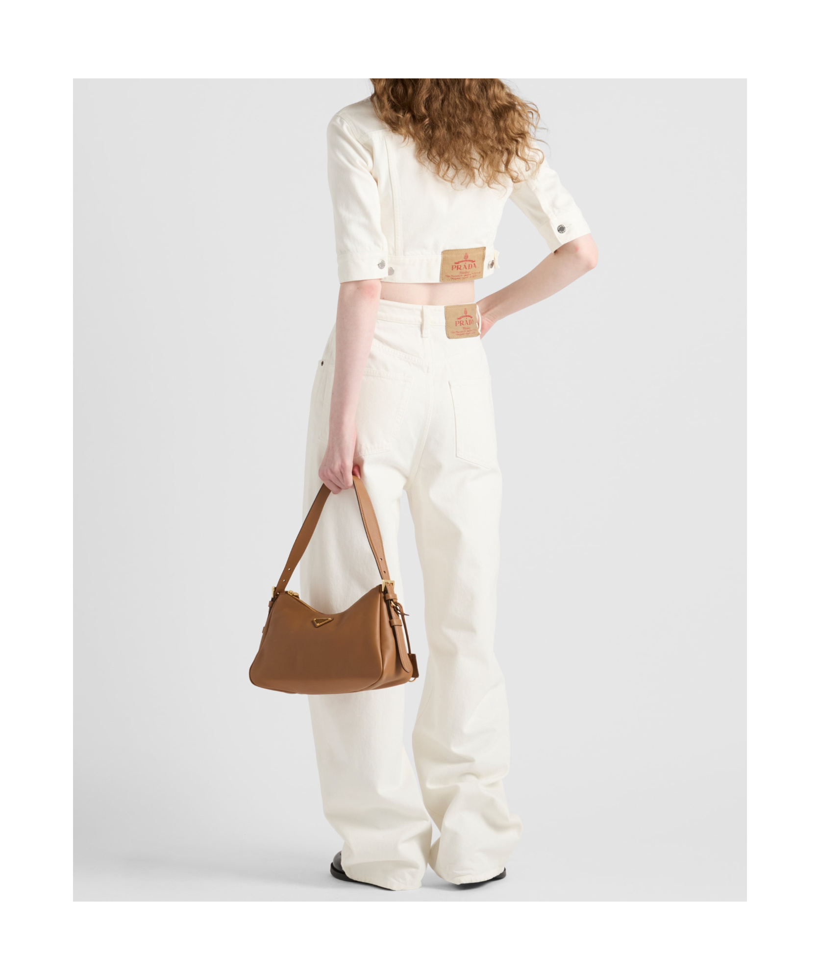 Prada Womens White Branded-patch Cropped Denim Jacket In White