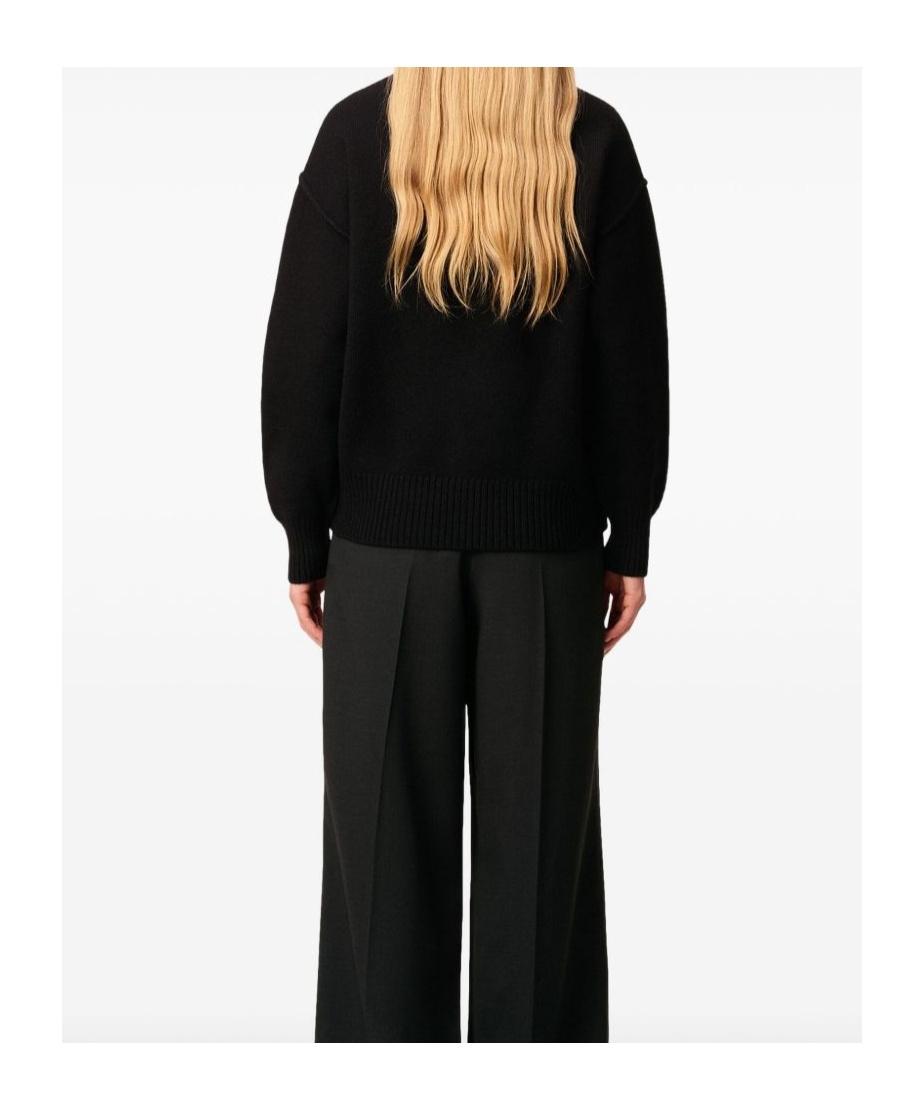 Ami Alexandre Mattiussi Ami Paris Funnel-neck Sweater With Heart Intarsia Design In Black