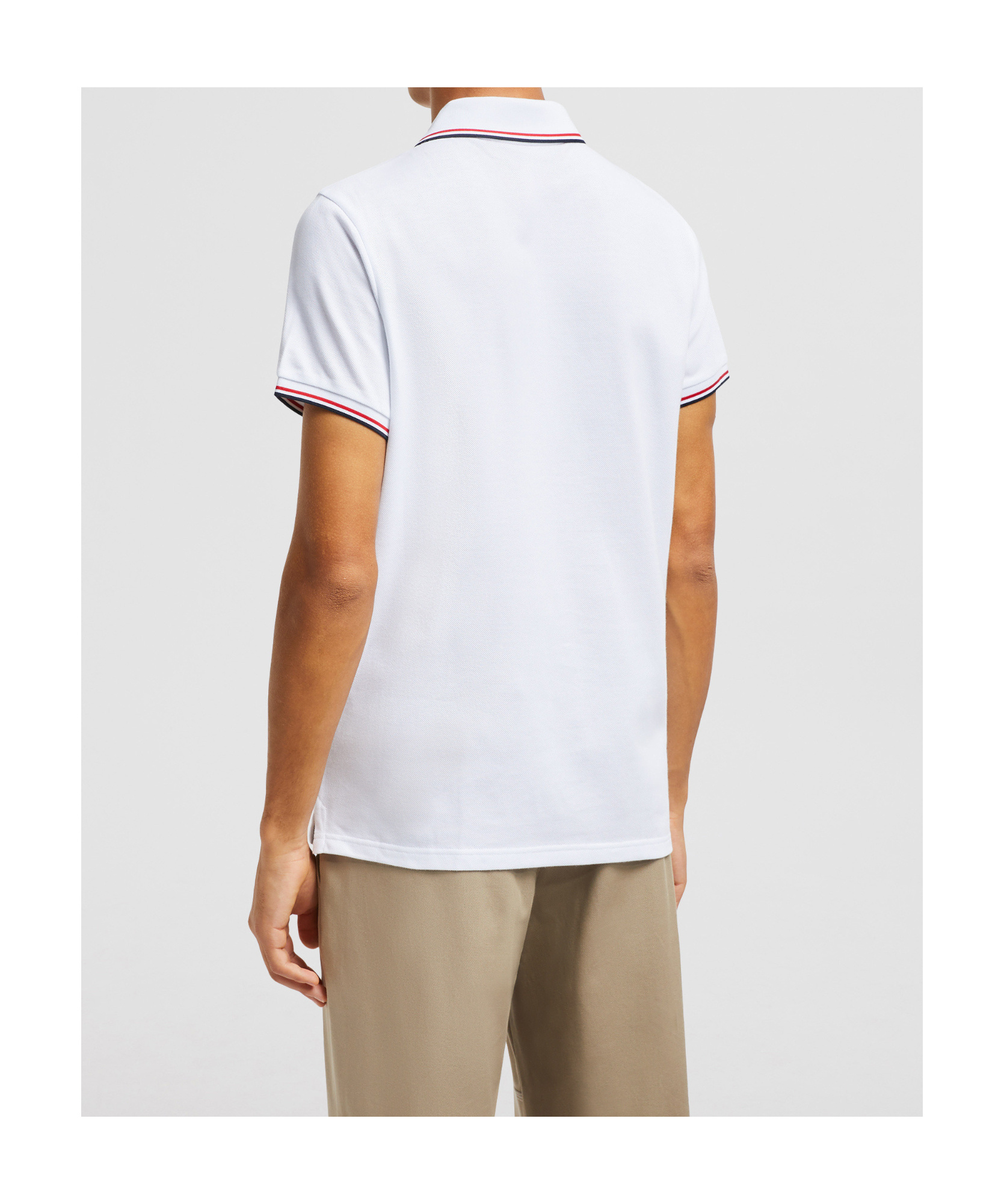 Moncler Classic White Cotton Polo With Signature Tri-color Trim In White