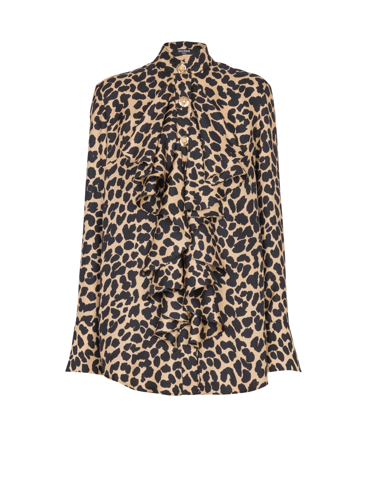 Balmain Jabot Collar Leopard Print Shirt In Multi