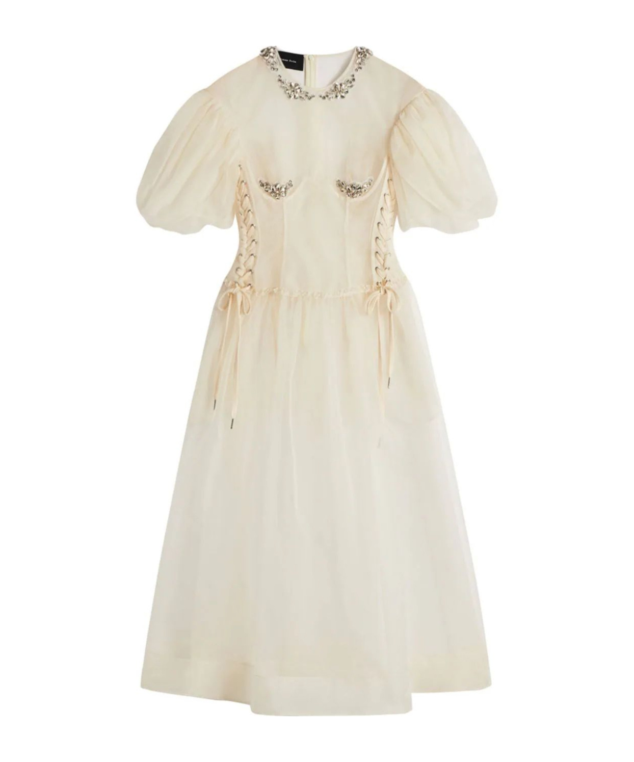 Simone Rocha Crystal-embellished Silk-organza Midi Dress In Nude