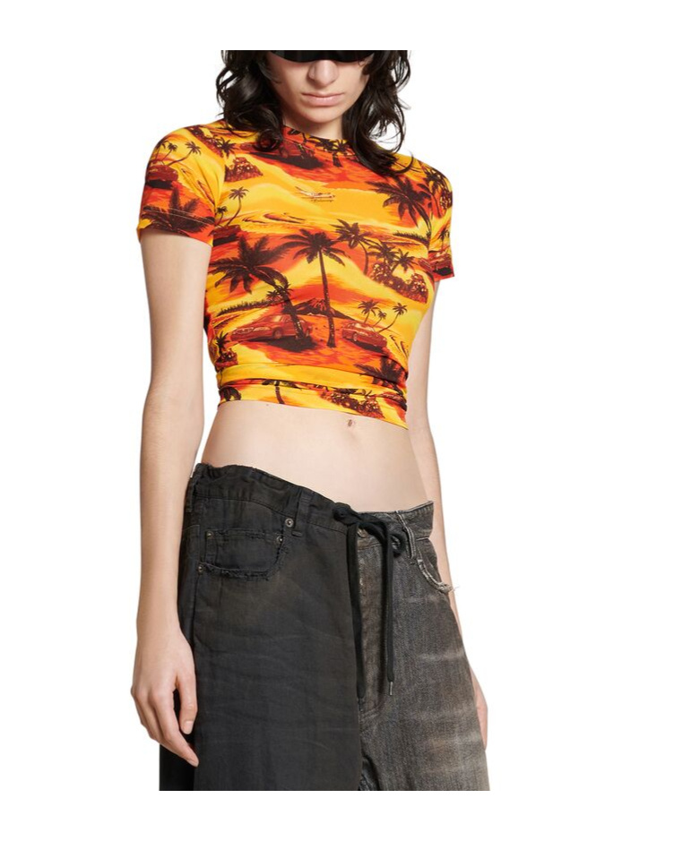 Balenciaga Graphic-print T-shirt In Yellow