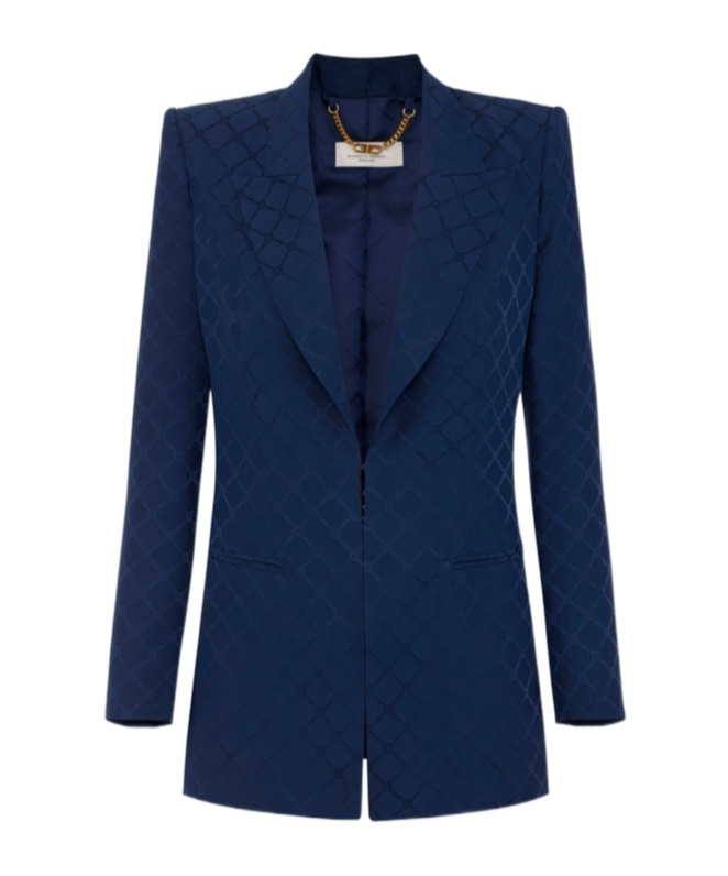 Elisabetta Franchi Satin-blazer Aus Diamant-jacquard In Blue