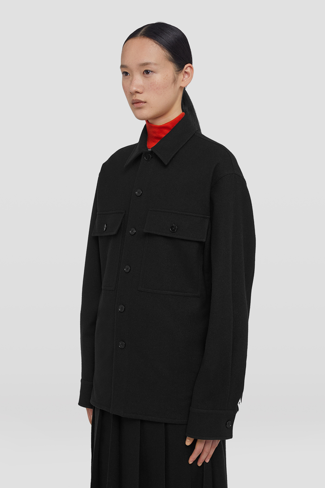 Jil Sander Long-sleeve Wool Flannel Overshirt In Black