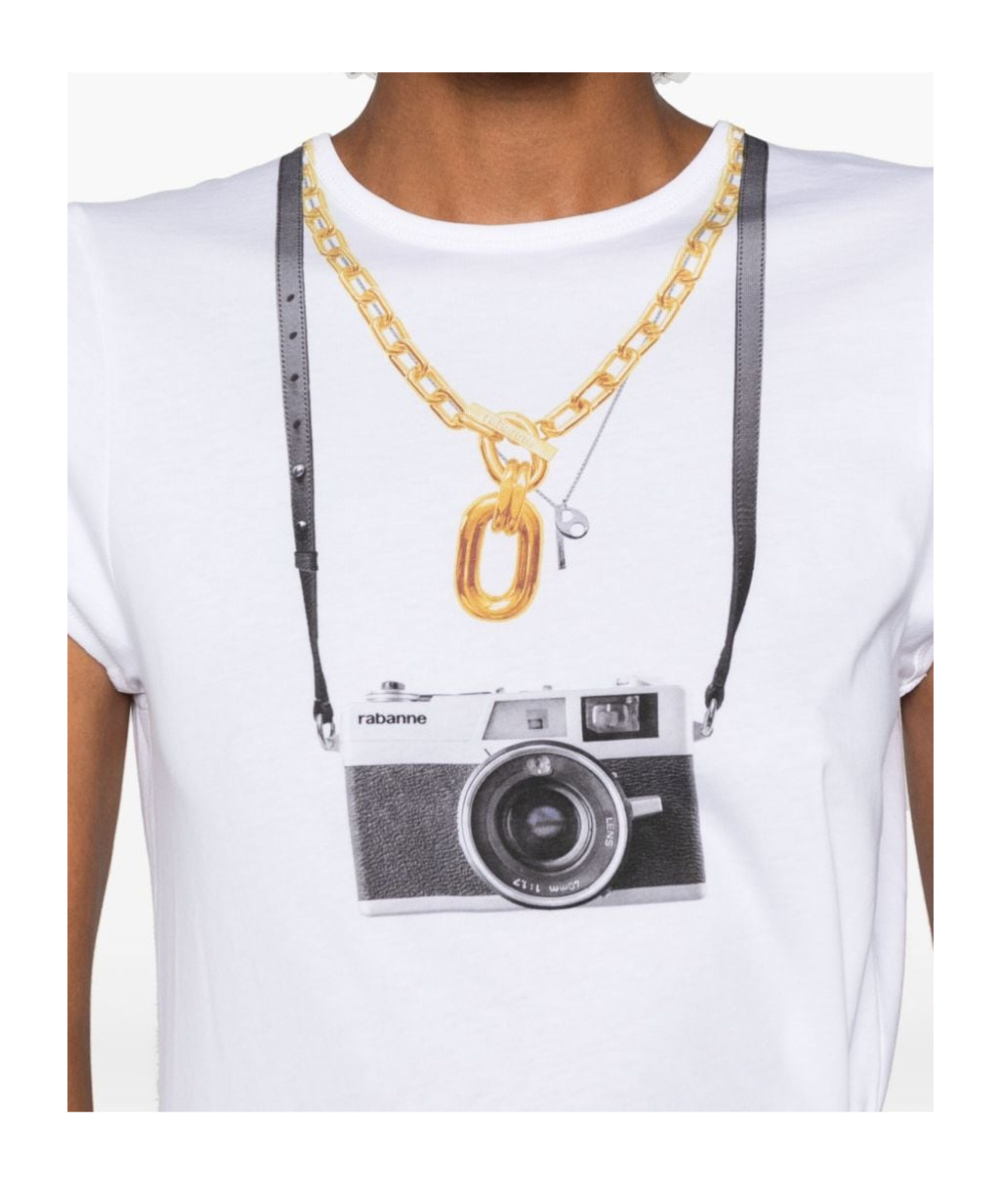 Rabanne Camera-print Cotton T-shirt In White