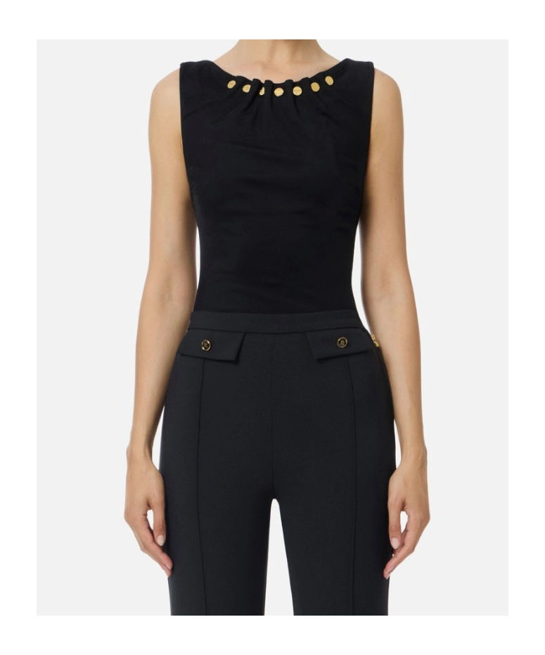 Elisabetta Franchi Fitted Sleeveless Top Gold Embellishments In Black