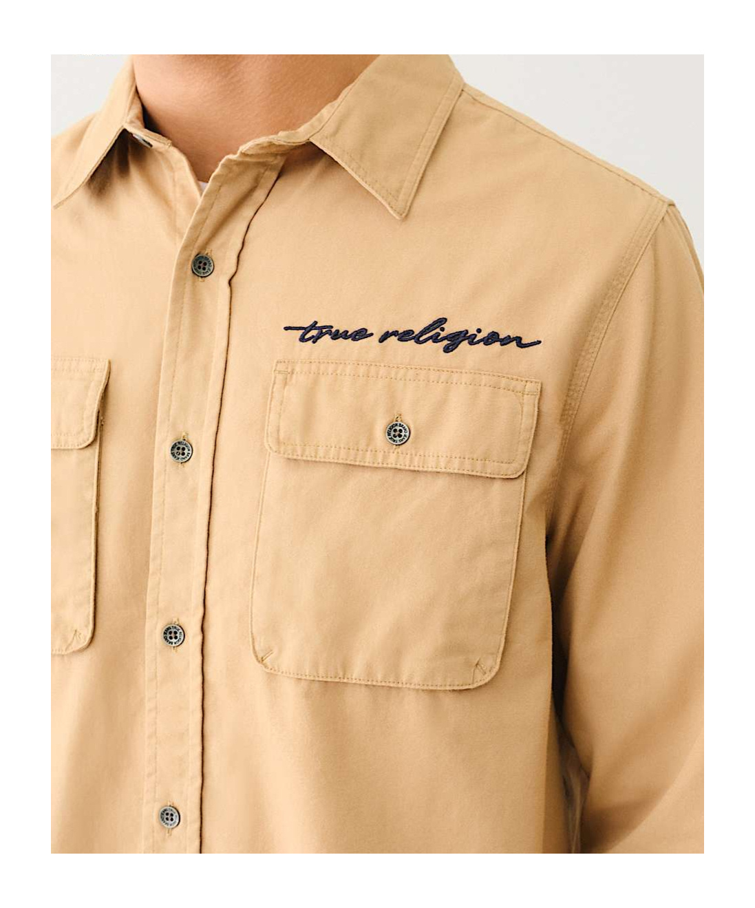 True Religion Long Sleeve Workwear Shirt In Nude