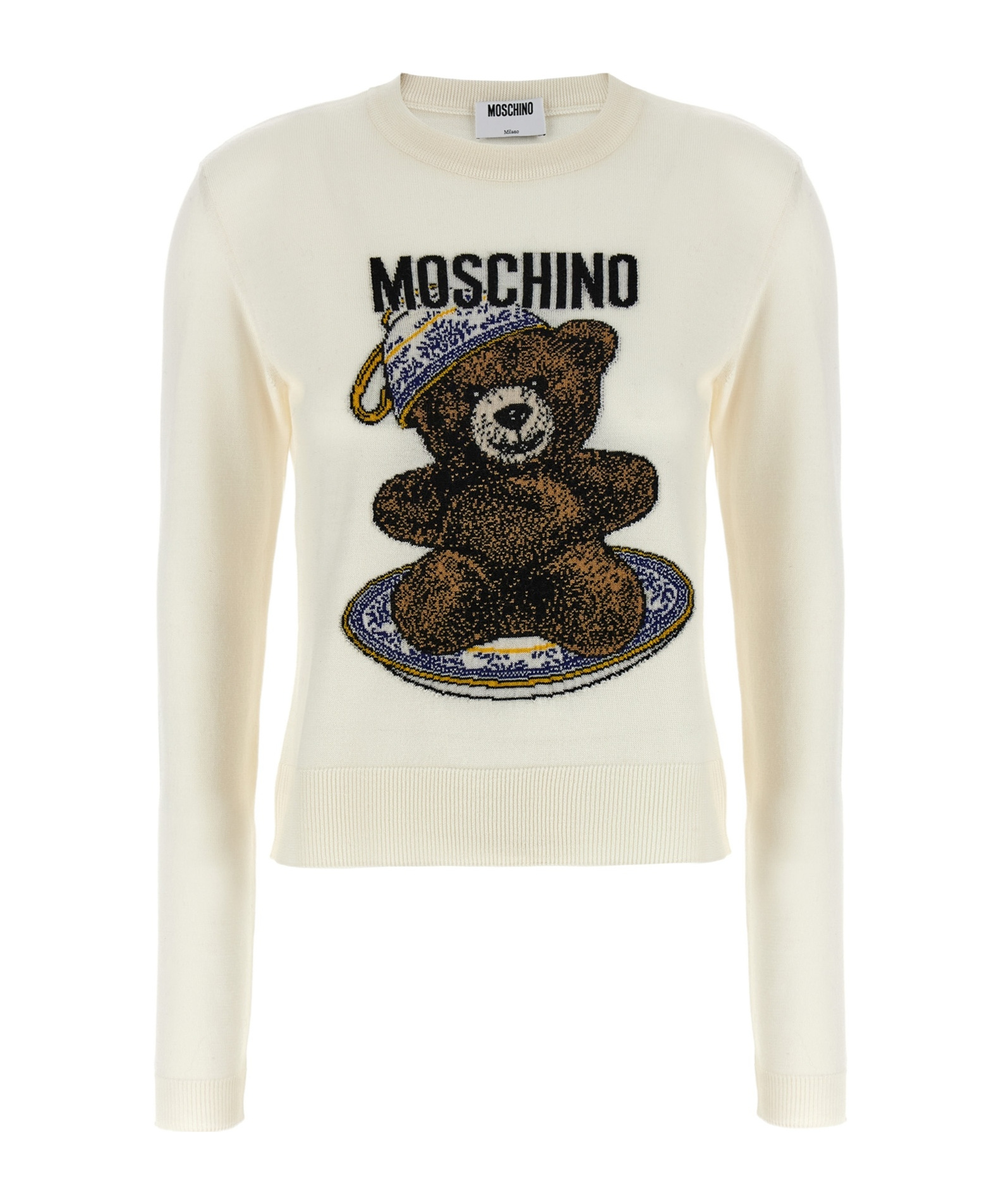 Moschino Crew Neck Sweater With Teddy Bear Motif In Neutral