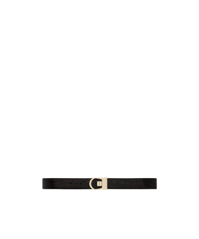 Saint Laurent Reversible Belt In Crocodile-embossed Leather In Black